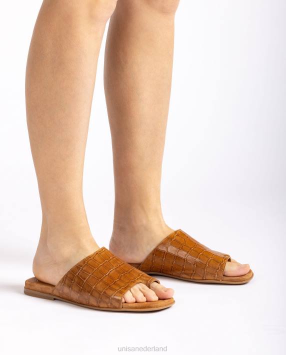 Unisa 02B01260 platte leren muilezel sandalen vrouwen bruin