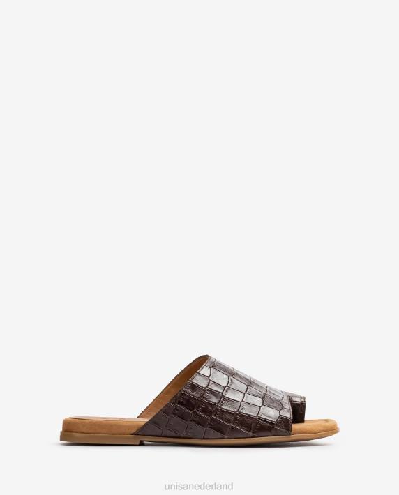 Unisa 02B01261 platte leren muilezel sandalen vrouwen bruin