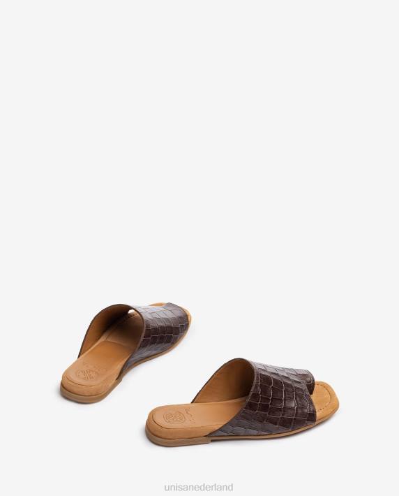 Unisa 02B01261 platte leren muilezel sandalen vrouwen bruin