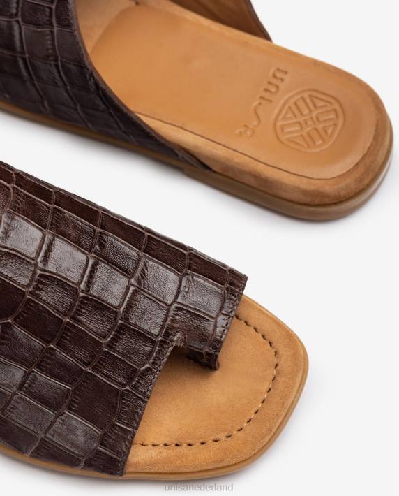 Unisa 02B01261 platte leren muilezel sandalen vrouwen bruin