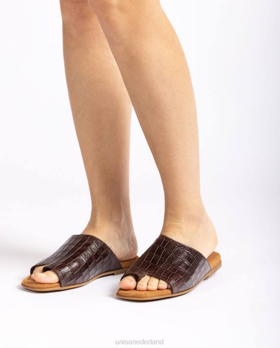 Unisa 02B01261 platte leren muilezel sandalen vrouwen bruin
