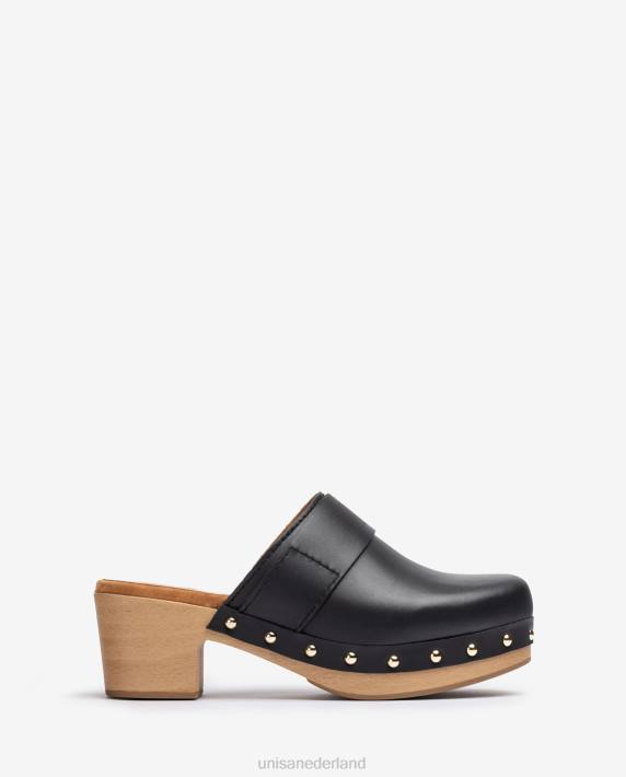 Unisa 02B0806 klomp gemaakt van leer vrouwen zwart