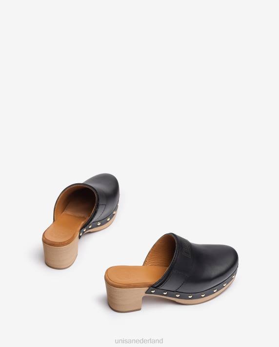 Unisa 02B0806 klomp gemaakt van leer vrouwen zwart