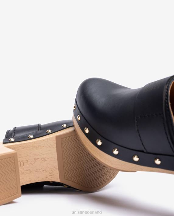 Unisa 02B0806 klomp gemaakt van leer vrouwen zwart