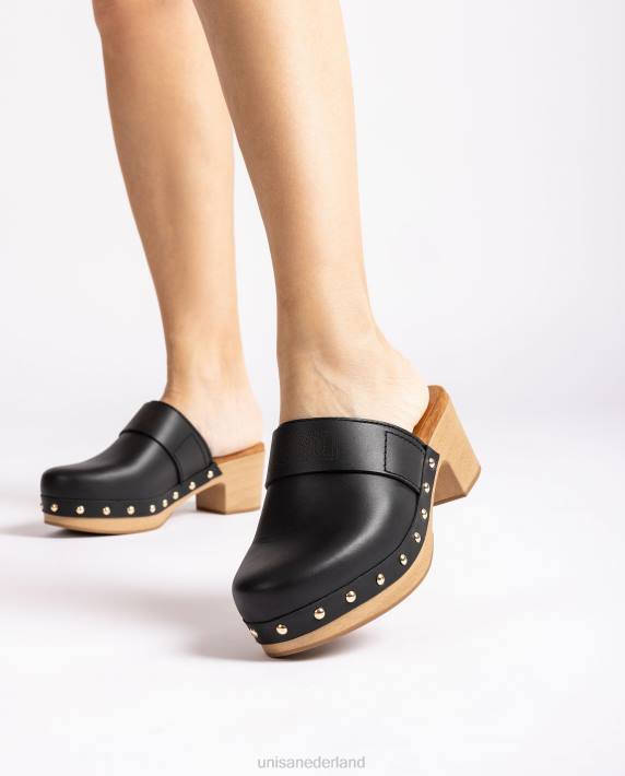 Unisa 02B0806 klomp gemaakt van leer vrouwen zwart