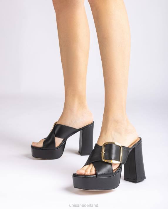 Unisa 02B0808 brede gekruiste sandaal vrouwen zwart