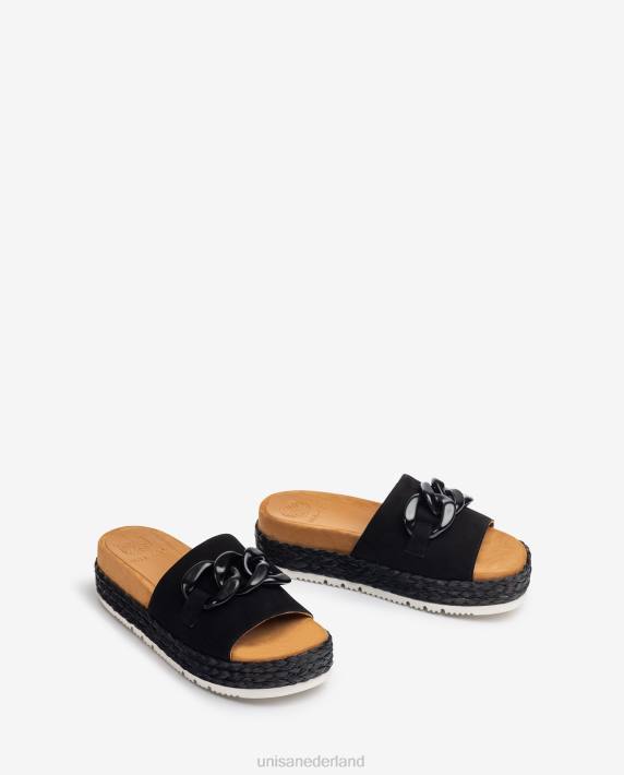 Unisa 02B0810 sandaal met kettingversiering vrouwen zwart