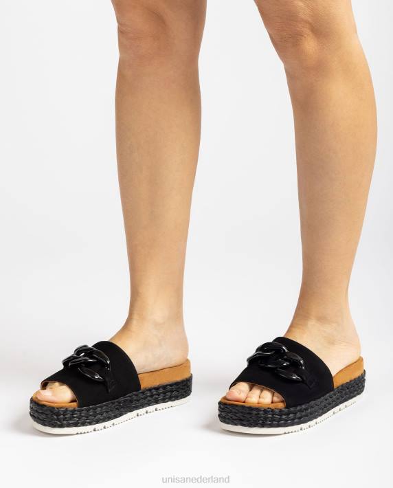 Unisa 02B0810 sandaal met kettingversiering vrouwen zwart