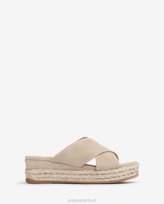 Unisa 02B0813 suède sandaal met gekruiste bandjes vrouwen beige