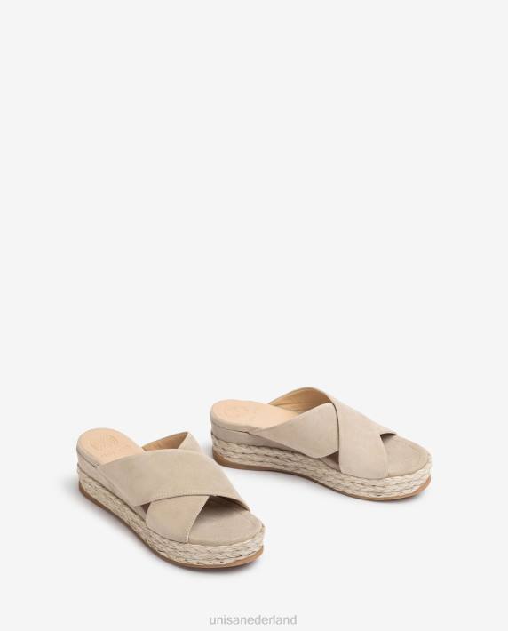 Unisa 02B0813 suède sandaal met gekruiste bandjes vrouwen beige