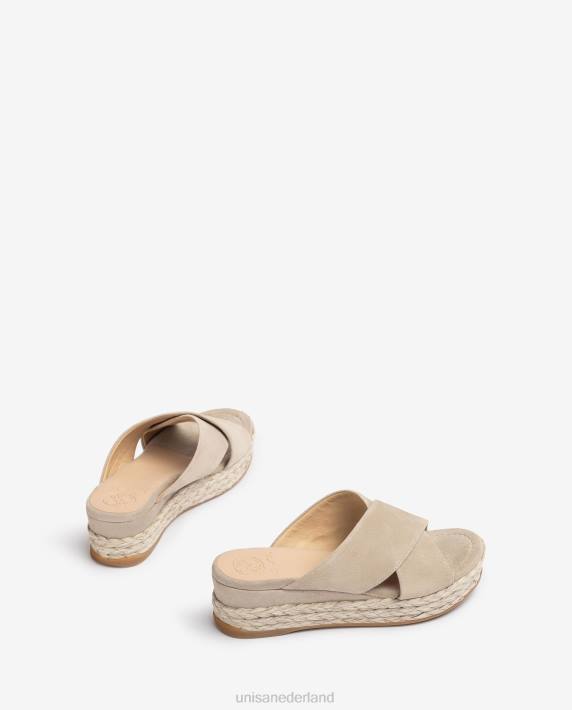 Unisa 02B0813 suède sandaal met gekruiste bandjes vrouwen beige