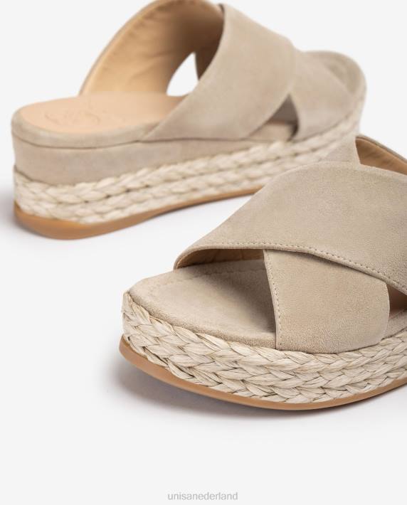 Unisa 02B0813 suède sandaal met gekruiste bandjes vrouwen beige