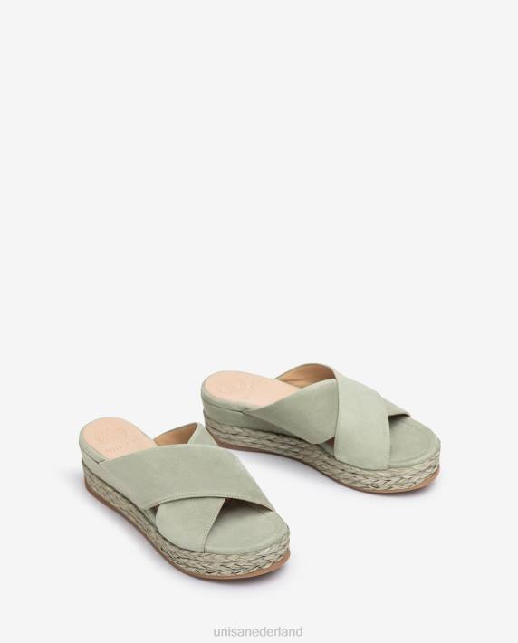 Unisa 02B0814 suède sandaal met gekruiste bandjes vrouwen groente