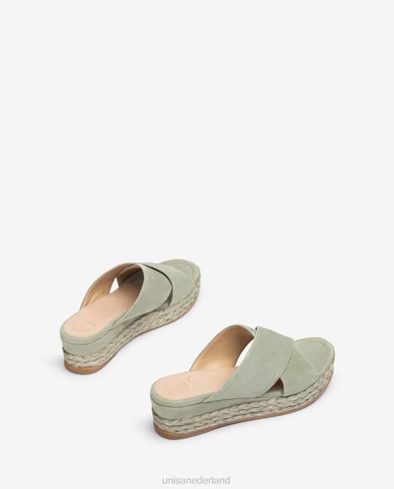 Unisa 02B0814 suède sandaal met gekruiste bandjes vrouwen groente