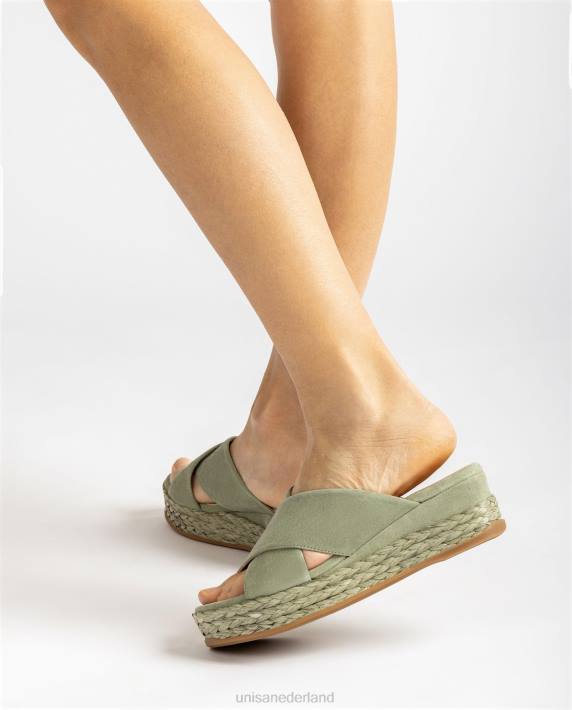 Unisa 02B0814 suède sandaal met gekruiste bandjes vrouwen groente