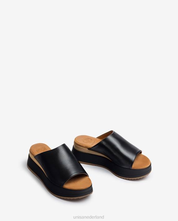 Unisa 02B0827 sandaal met een sleehak en een brede voorvoet vrouwen zwart