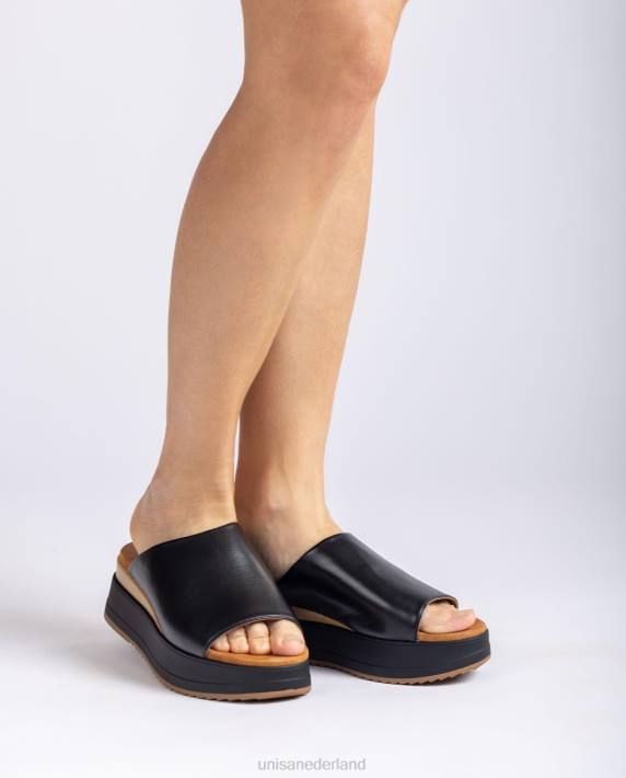 Unisa 02B0827 sandaal met een sleehak en een brede voorvoet vrouwen zwart