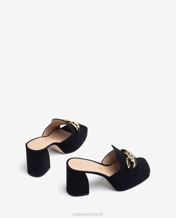 Unisa 02B0220 suède sandaal met ketting vrouwen zwart