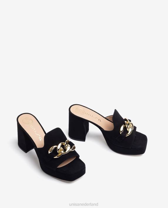 Unisa 02B0220 suède sandaal met ketting vrouwen zwart