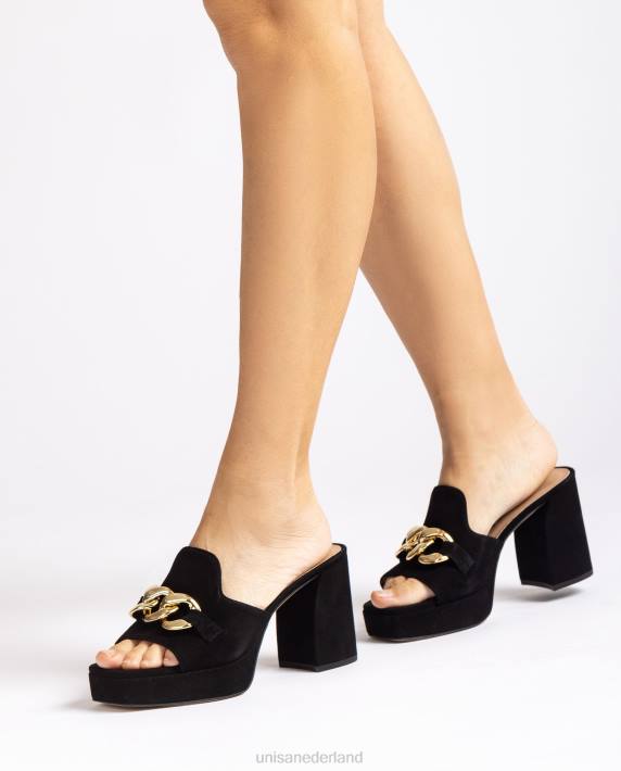 Unisa 02B0220 suède sandaal met ketting vrouwen zwart