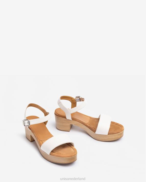 Unisa 02B0318 leren sandaal met blok in houteffect vrouwen wit
