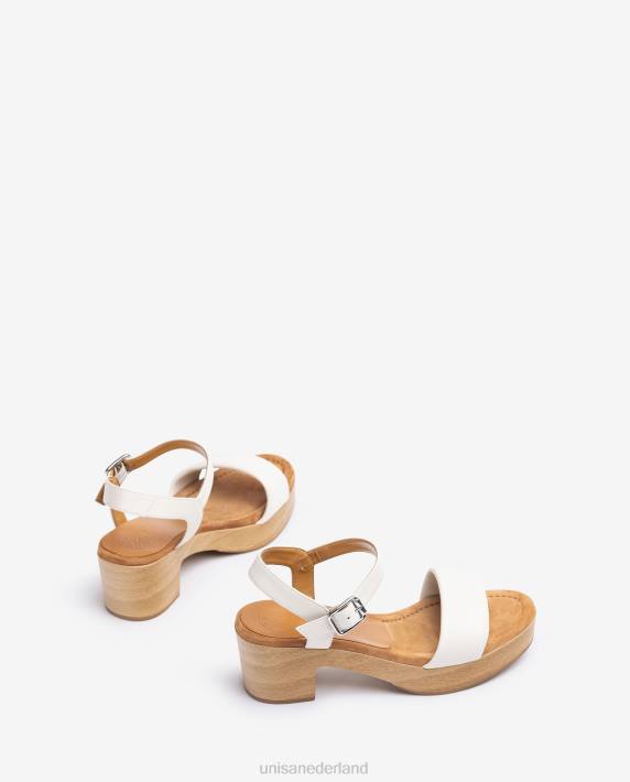 Unisa 02B0318 leren sandaal met blok in houteffect vrouwen wit