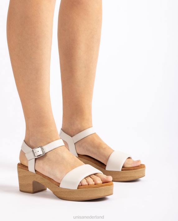 Unisa 02B0318 leren sandaal met blok in houteffect vrouwen wit