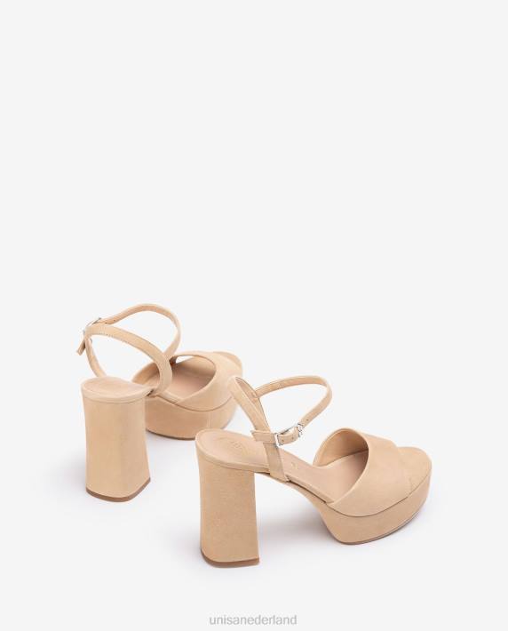 Unisa 02B0363 hoge hak en platform sandaal vrouwen beige