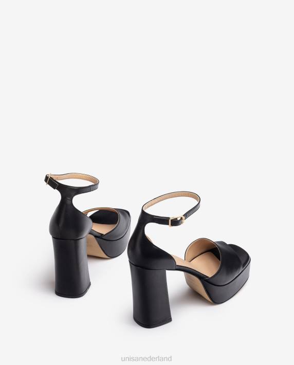 Unisa 02B053 vierkante neus sandaal met een platform vrouwen zwart