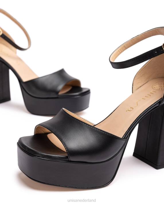 Unisa 02B053 vierkante neus sandaal met een platform vrouwen zwart