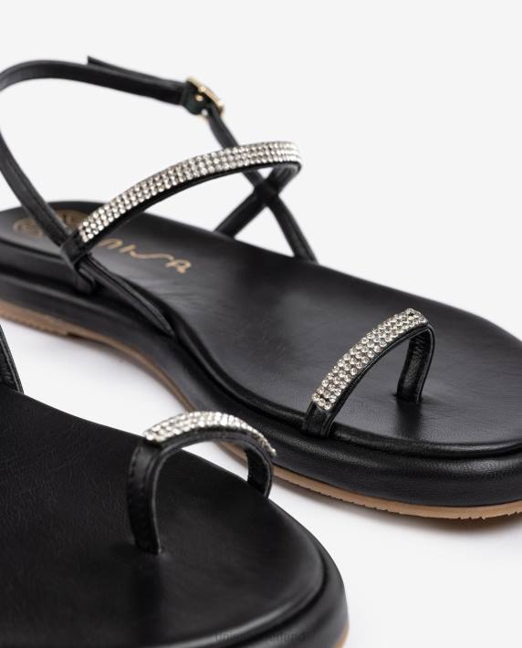 Unisa 02B01312 platte lederen teen-post sandaal vrouwen zwart