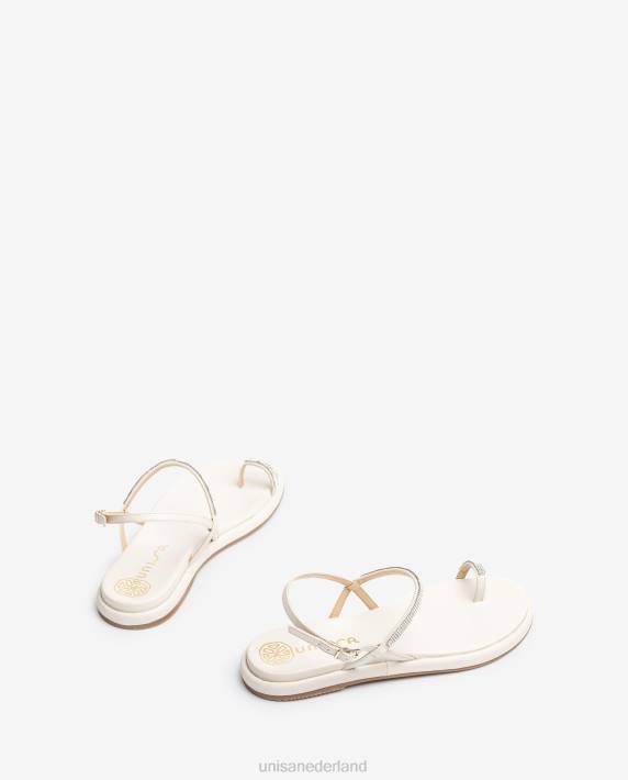Unisa 02B01313 platte lederen teen-post sandaal vrouwen wit