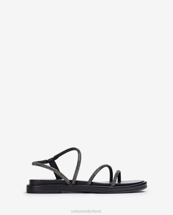 Unisa 02B025 platte sandaal met glitters vrouwen zwart