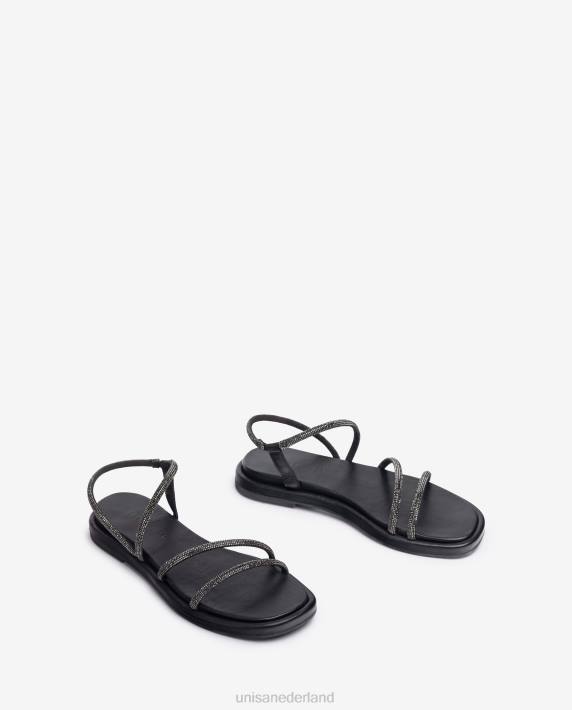 Unisa 02B025 platte sandaal met glitters vrouwen zwart