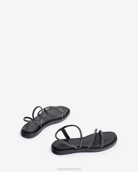 Unisa 02B025 platte sandaal met glitters vrouwen zwart