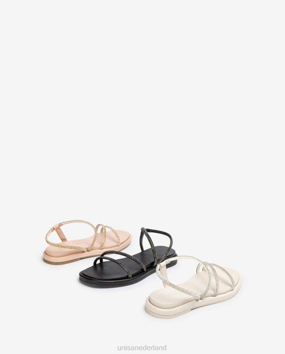 Unisa 02B025 platte sandaal met glitters vrouwen zwart