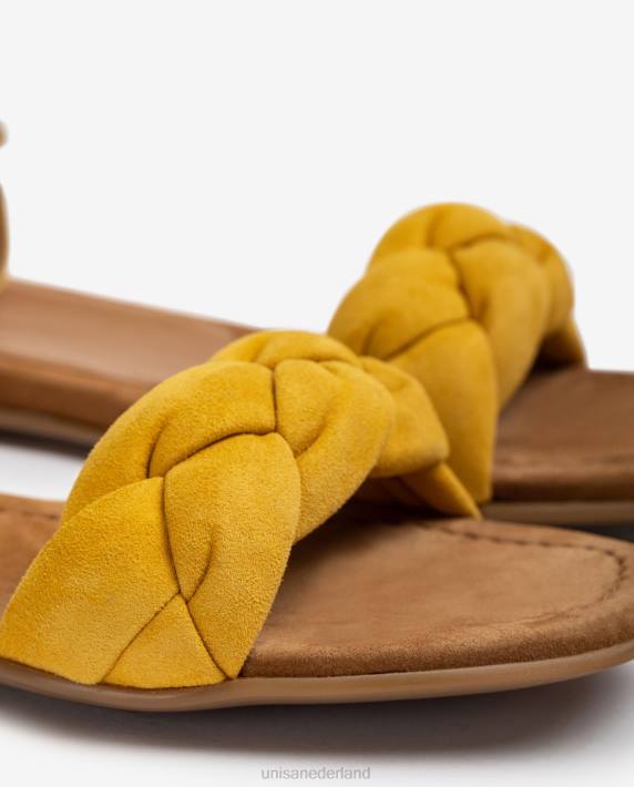 Unisa 02B0315 sandaal met een gevlochten vamp vrouwen geel