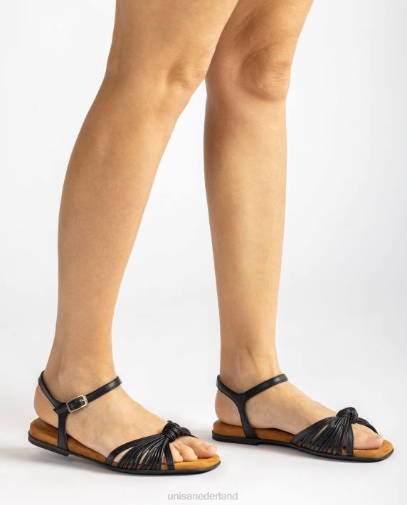 Unisa 02B0332 platte leren sandaal met meerdere banden vrouwen zwart