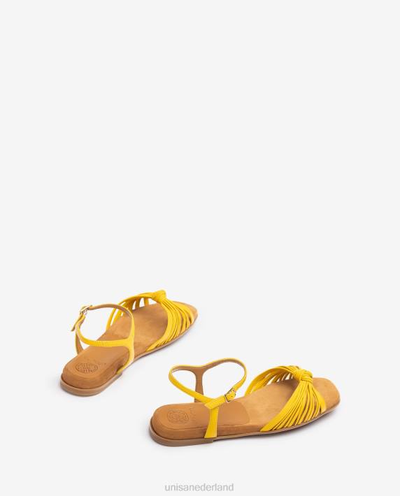 Unisa 02B0333 platte leren sandaal met meerdere banden vrouwen geel