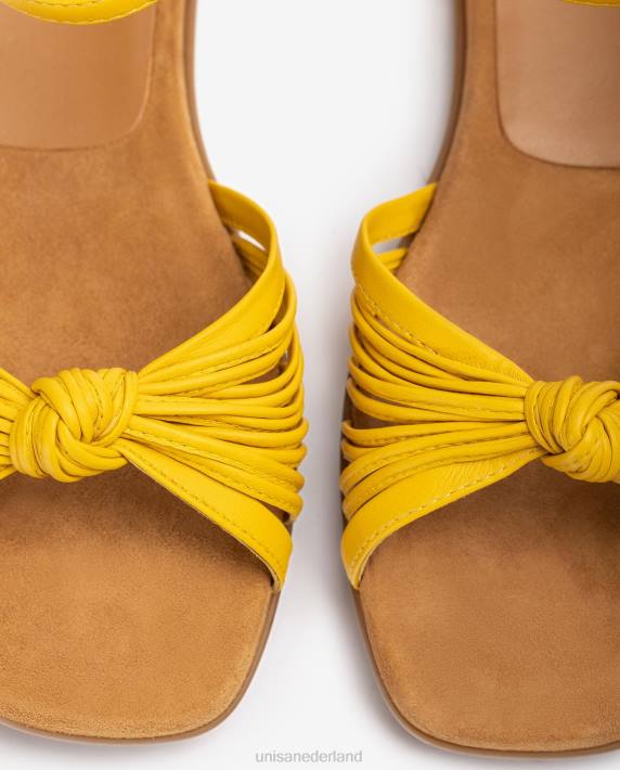 Unisa 02B0333 platte leren sandaal met meerdere banden vrouwen geel