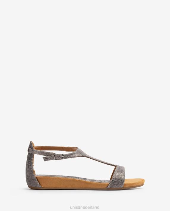 Unisa 02B0387 Leren sandalen met metallic effect en wreefbandje vrouwen bevallig