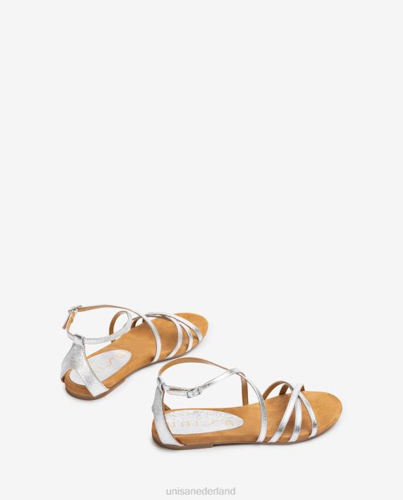 Unisa 02B0391 platte sandalen van gemetalliseerd leer vrouwen zilver