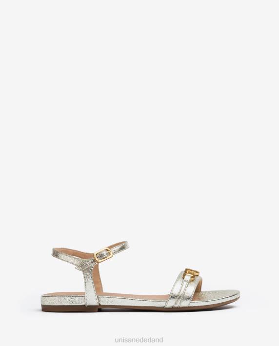 Unisa 02B0421 Leren platte sandalen met glanzend effect vrouwen mode