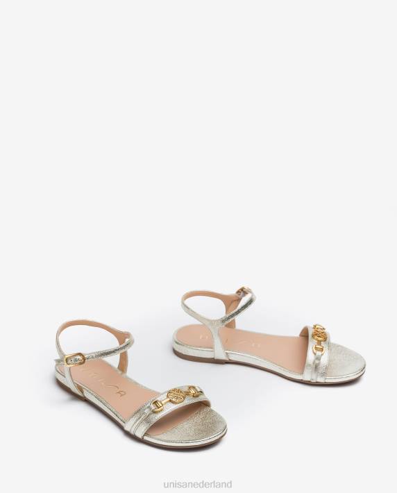 Unisa 02B0421 Leren platte sandalen met glanzend effect vrouwen mode