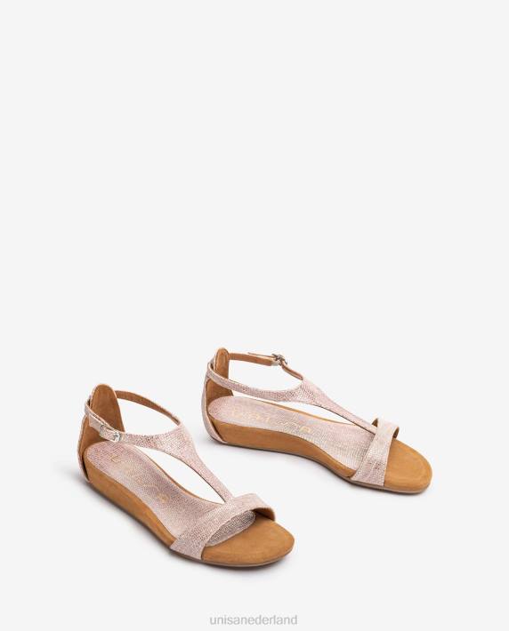 Unisa 02B0447 Leren sandalen met metallic effect en wreefbandje vrouwen bevallig