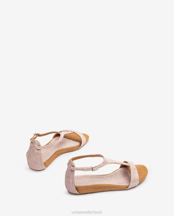 Unisa 02B0447 Leren sandalen met metallic effect en wreefbandje vrouwen bevallig