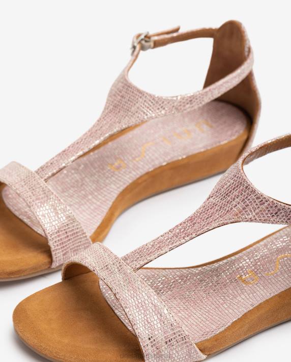 Unisa 02B0447 Leren sandalen met metallic effect en wreefbandje vrouwen bevallig