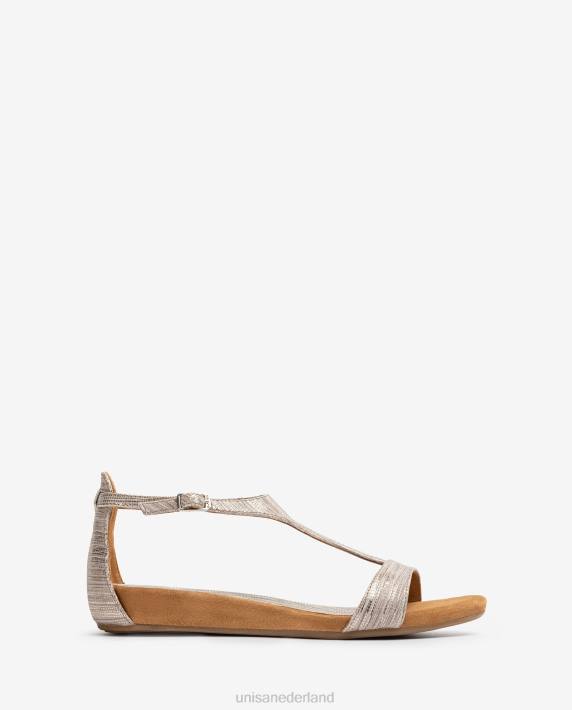 Unisa 02B0450 Leren sandalen met metallic effect en wreefbandje vrouwen mode