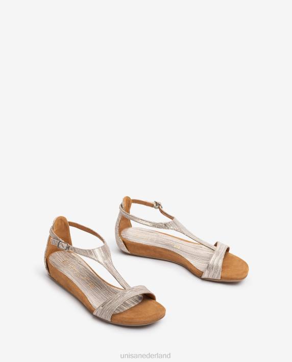 Unisa 02B0450 Leren sandalen met metallic effect en wreefbandje vrouwen mode