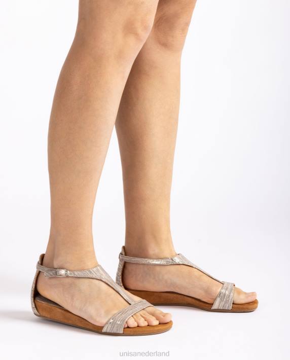 Unisa 02B0450 Leren sandalen met metallic effect en wreefbandje vrouwen mode